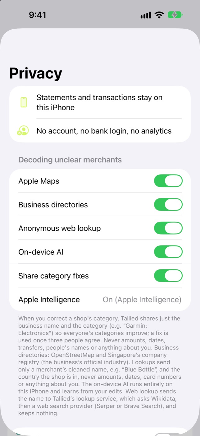Tallied's privacy settings